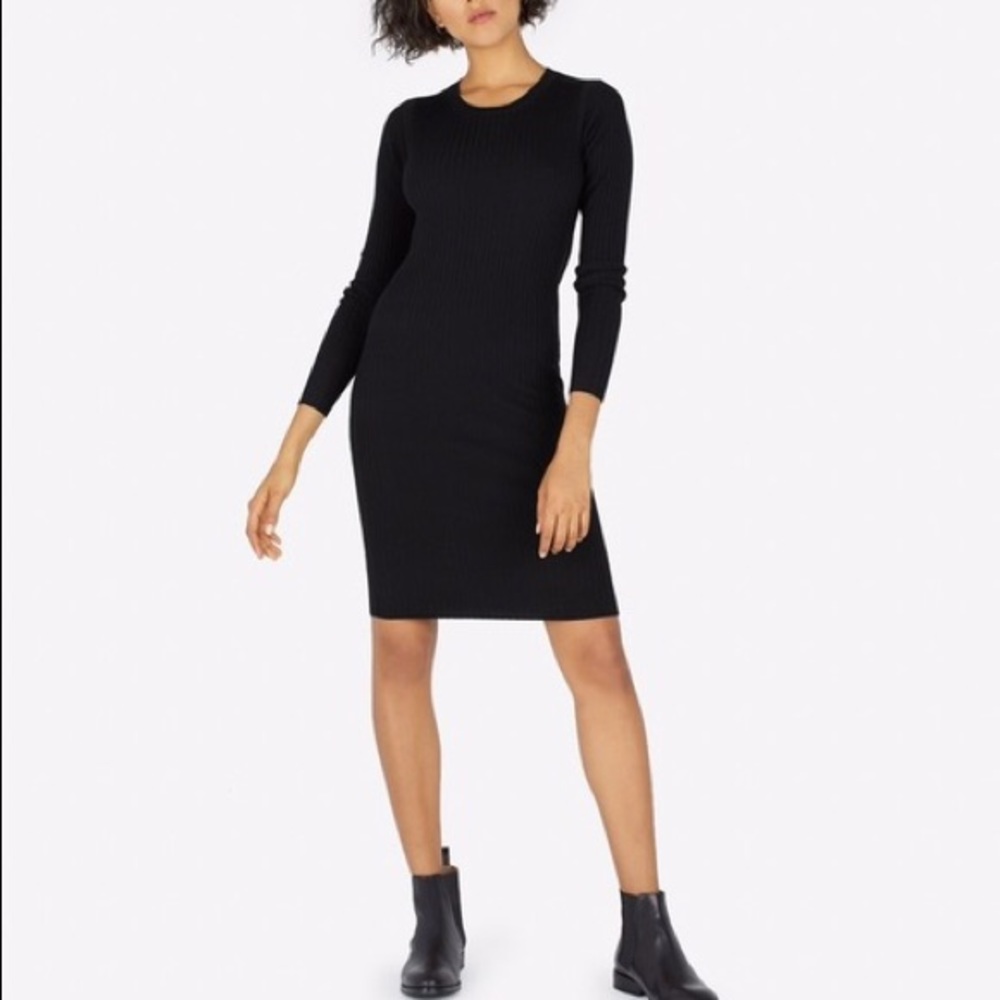 EVERLANE Luxe Wool Ribbed Long-Sleeve Dress SZ M